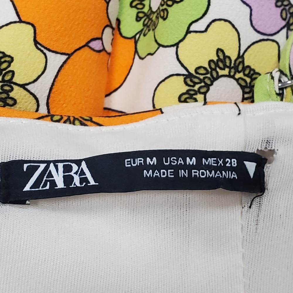 Zara Womens 70S Floral Mini Babydoll Dress Size M Sleeveless Fitted Multicolor - Picture 6 of 13
